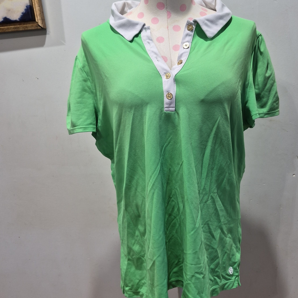 Lilly Pulitzer Green Button Down Shirt with White Collar